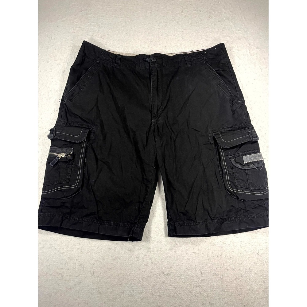 Y2K Unionbay Cargo Shorts Mens 40 Black Utility Pocket Casual Camping Hiking
